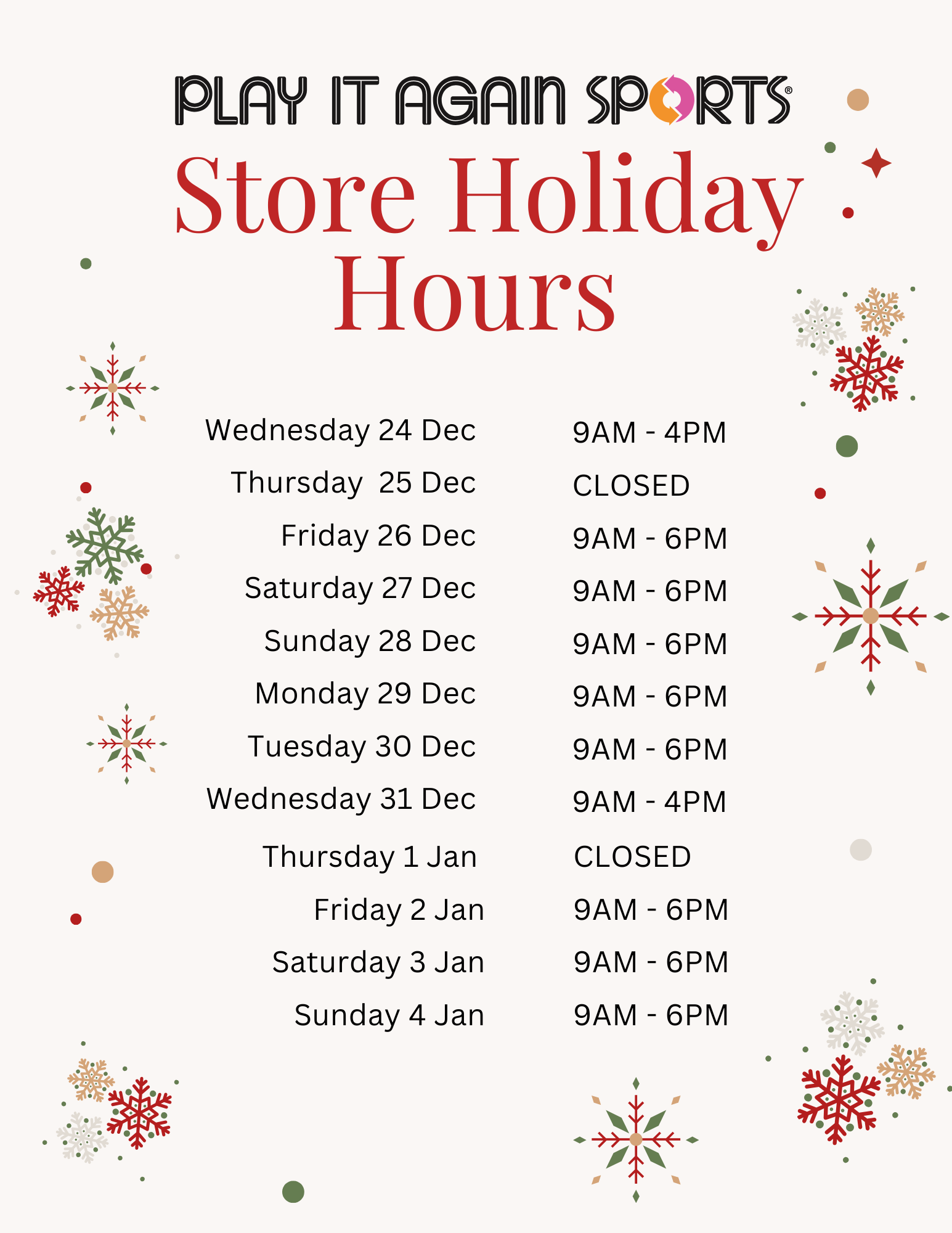 play it again sports kanata store holiday hours